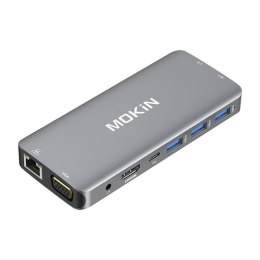 Mokin Adapter Hub 10w1 MOKiN USB-C do 3x USB 3.0 + USB-C charging + HDMI + 3.5mm audio + VGA + 2x RJ45 + Micro SD Reader (srebrny)