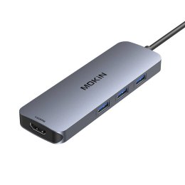Mokin Adapter Hub MOKiN 8w1 USB-C do 2x 4K 60Hz HDMI + USB-C + 3x USB 3.0 + SD + Micro SD (srebrny)
