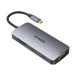 Mokin Adapter MOKiN 8w1 USB-C do 3x USB 3.0 + HDMI + USB-C + VGA + SD Card Reader + Micro SD Card Reader (srebrny)