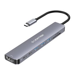 Lention Hub 8w1 Lention USB-C do 3x USB 3.0 + SD/TF + PD + USB-C + HDMI 4K60Hz (szary)
