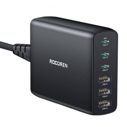 Rocoren Ładowarka sieciowa Rocoren 3x USB-C, 3x USB, GaN, 100W (czarna)