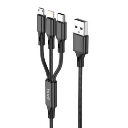 Budi Kabel 3w1 USB do USB-C / Lightning / Micro USB Budi 1m (czarny)