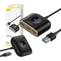 Baseus Adapter USB 4w1 Baseus Square Round, HUB USB 3.0 do 1x USB 3.0 + 3x USB 2.0, 1m (czarny)
