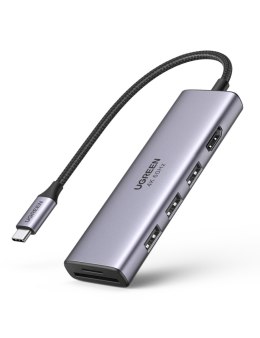 UGREEN Adapter 5w1 UGREEN CM511 Hub USB-C do 3 portów USB3.0 + HDMI + TF/SD (szary)
