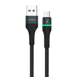 Foneng Kabel USB do Micro USB Foneng X79, LED, Nylonowy oplot, 3A, 1m (czarny)