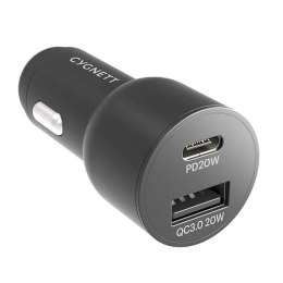 Cygnett Ładowarka samochodowa Cygnett USB, USB-C 20W (czarna)