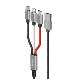 Budi Kabel 3w1 USB do Lightning / USB-C / Micro USB Budi 2.4A, 1m, oplot (czarny)
