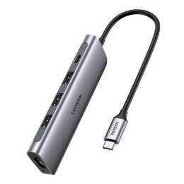 UGREEN Adapter 5w1 UGREEN CM136 Hub USB-C do 3x USB 3.0 + HDMI 4K + USB-C PD 100W (szary)