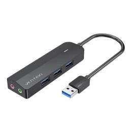Vention Hub USB 3.0 z 3 portami, kartą dźwiękową i zasilaczem Vention CHIBB 0,15m czarny