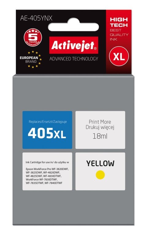 Activejet AE-405YNX Tusz (zamiennik Epson 405XL C13T05H44010; Supreme; 18ml; żółty)