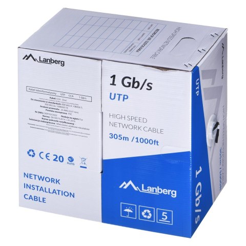 LANBERG KABEL UTP 1GB/S 305M DRUT CCA CZARNY LCU6-10CC-0305-BK