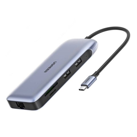 UGREEN Adapter UGREEN 9w1 70301 Hub USB-C do HDMI, DP, VGA, 2xUSB3.0, RJ45, SD/TF, PD(szary)