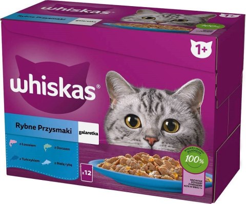 Whiskas Rybne Przysmaki w galaretce Adult - mokra karma dla kota - saszetka - 12x85 g