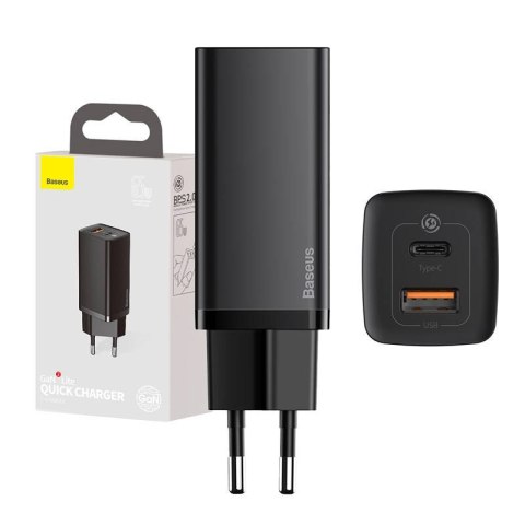 Baseus Ładowarka sieciowa Baseus GaN2 Lite, USB + USB-C, 65W, EU (czarna)