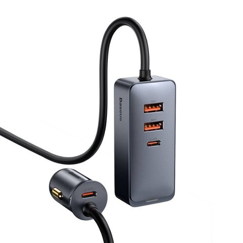 Baseus Ładowarka samochodowa Baseus Share Together z przedłużaczem, 2x USB, 2x USB-C, 120W (szara)