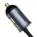 Baseus Ładowarka samochodowa Baseus Share Together z przedłużaczem, 2x USB, 2x USB-C, 120W (szara)