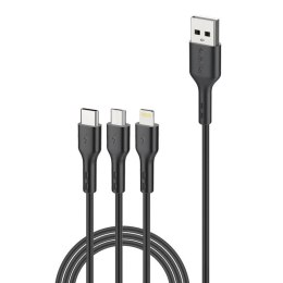 Foneng Kabel 3w1 USB do USB-C / Lightning / Micro USB Foneng X36, 2.4A, 2m (czarny)