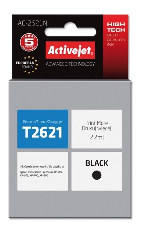 Activejet AE-2621N Tusz (zamiennik Epson 26 T2621; Supreme; 22 ml; czarny)