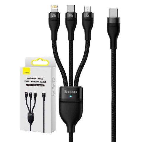 Baseus Kabel USB 3w1 Baseus Flash Series 2, USB-C + micro USB + Lightning, 100W, 1.5m (czarny)