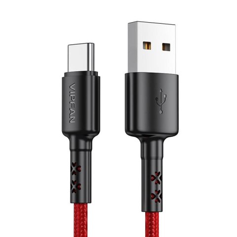 Vipfan Kabel USB do USB-C VFAN X02, 3A, 1.8m (czerwony)