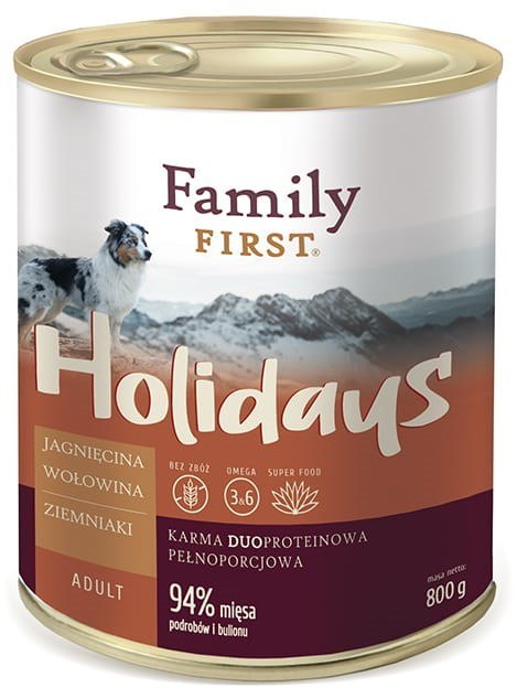 FAMILY FIRST Holidays Adult Jagnięcina, wołowina, ziemniaki - mokra karma dla psa - 800 g