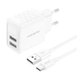 Foneng Ładowarka sieciowa Foneng EU53 2xUSB-A, 2,4A (Biała) + kabel USB-C