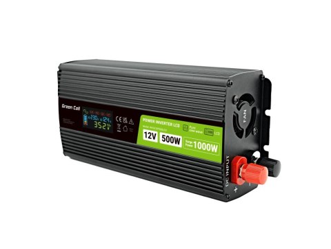 Przetwornica napięcia Green Cell PowerInverter LCD 12V 500W/1000W z wyświetlaczem - czysty sinus