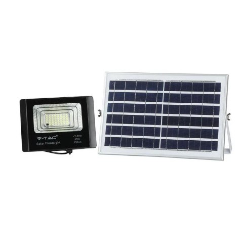 Projektor LED Solarny V-TAC 12W Czarny IP65, Pilot, Timer VT-25W 6000K 550lm