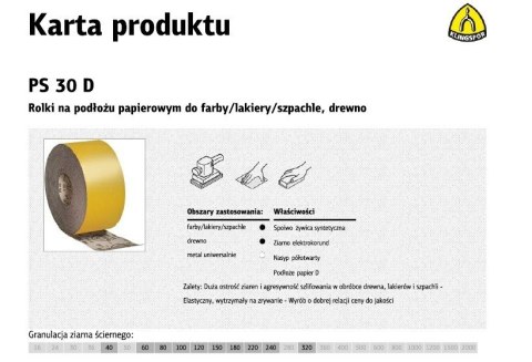 KLINGSPOR ROLKA NA PODŁOŻU PAPIEROWYM PS30D 115mm gr.180 (50mb)