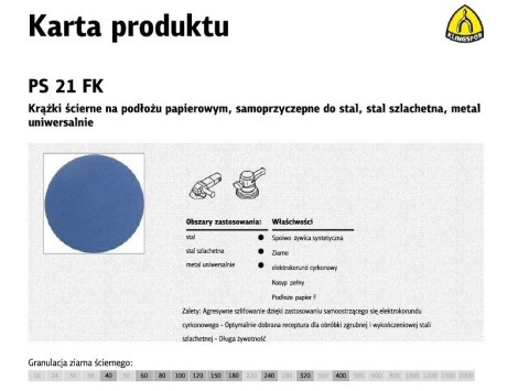 KLINGSPOR KRĄŻEK ŚCIERNY SAMOPRZYCZEPNY 125mm PS21FK gr.60 /50szt.