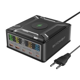 BlitzWolf Ładowarka sieciowa Blitzwolf BW-S28 260W, 2xUSB-A, 3xUSB-C, 15W ładowarka bezprzewodowa (czarna)