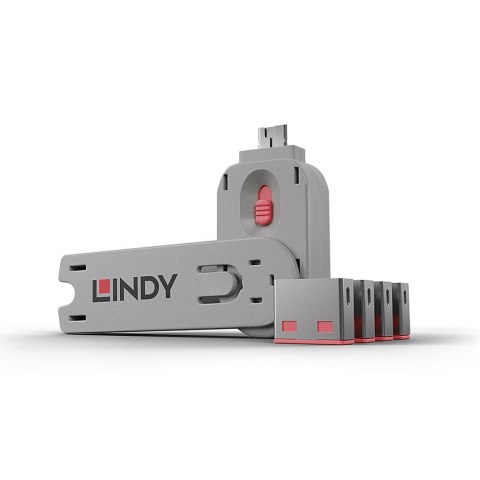 Lindy 40450 bloker portów Blokada portu + klucz USB Typu-A Różowy Kopolimer akrylonitrylo-butadieno-styrenowy (ABS) 5 szt.