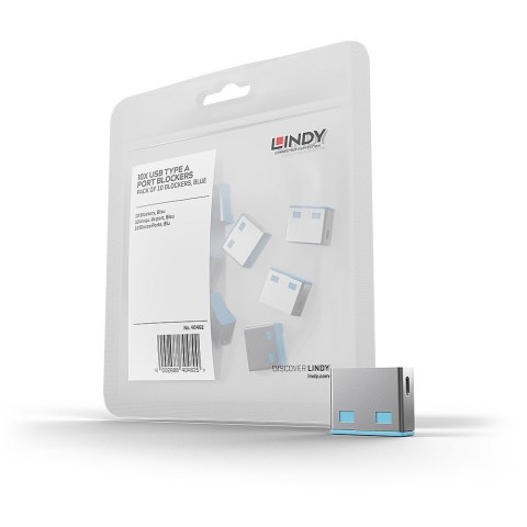 Lindy 40462 bloker portów Blokada portu USB Typu-A Niebieski Kopolimer akrylonitrylo-butadieno-styrenowy (ABS) 10 szt.