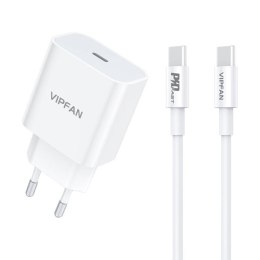 Vipfan Ładowarka sieciowa VFAN E04, USB-C, 20W, QC 3.0 + kabel USB-C (biała)