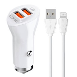 LDNIO Ładowarka samochodowa LDNIO C511Q 2USB + kabel Lightning