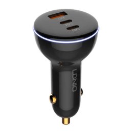 LDNIO Ładowarka samochodowa LDNIO C102, USB + 2x USB-C, 160W + kabel USB do Lightning (czarna)