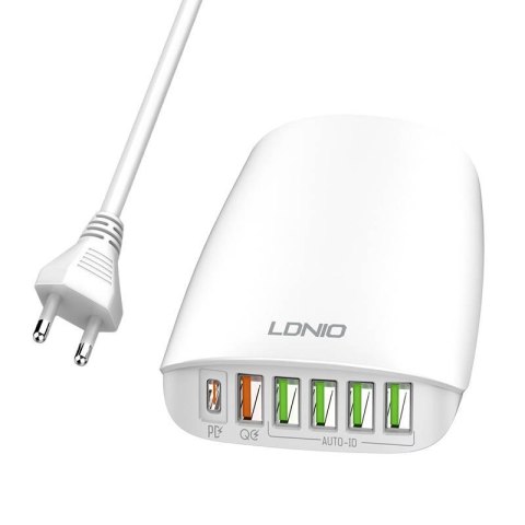 LDNIO Ładowarka sieciowa LDNIO A6573C EU 5USB, USB-C 65W + Przewód zasilający