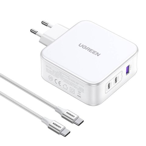 UGREEN Ładowarka sieciowa UGREEN 15339 Nexode, 2xUSB-C, USB-A 3.0, PD3.0, QC4.0, GaN, 140W (biała)