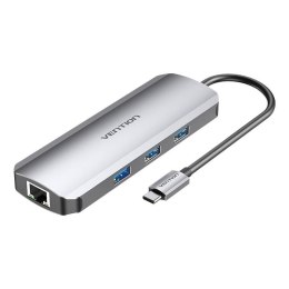 Vention Stacja dokująca z USB-C do HDMI, 3x USB3.0, RJ45, SD, TF, PD 0,15m Vention TOKHB (szary)