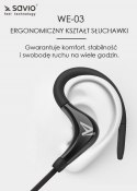 Słuchawki bezprzewodowe, z mikrofonem, ze słuchawkami SAVIO WE-03 (dokanałowe, sportowe; bezprzewodowe, Bluetooth; z wbudowanym 